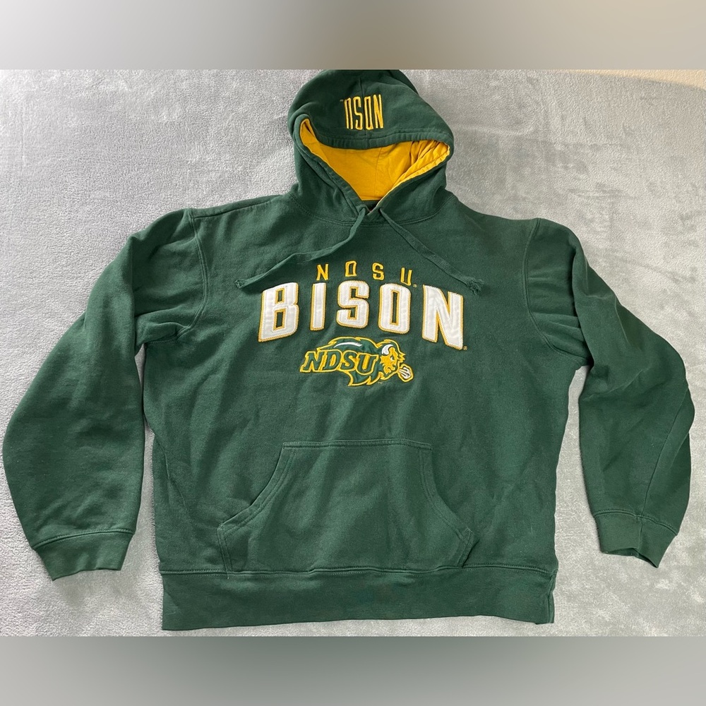 Vtg NDSU North Dakota Bison Green Long Sleeve Embroidered Hoodie Women’s XL